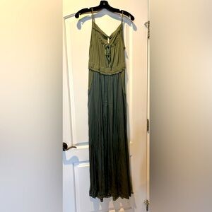 Nanette Lepore XS Khaki Sage Green Cotton Silk Spaghetti Strap Maxi Dress